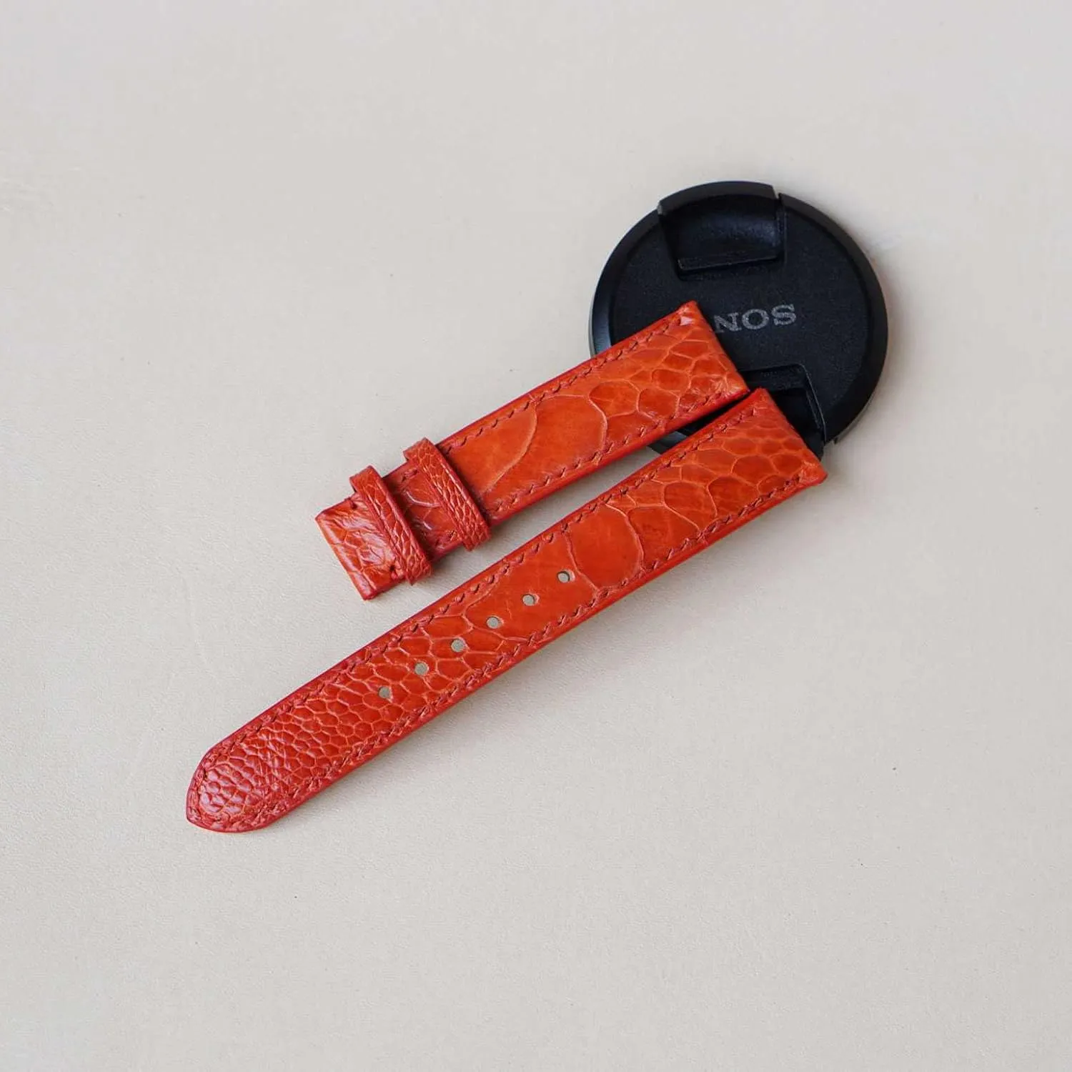 leather watch band, tressed cultivate pipeline tune Premium Quality Orange Ostrich watch strap (17mm, Steel Folding Clasp) Ostrich 