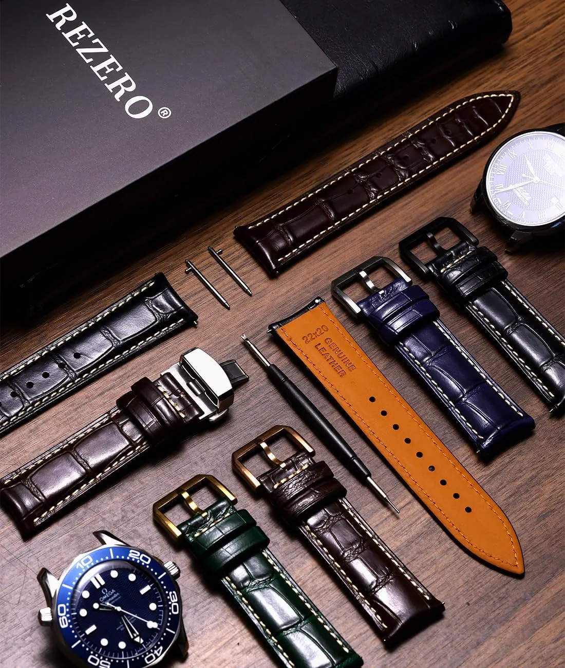 Leather Watch Bands for Men, Quick Release Watch Straps, Luxury Italian Alligator Grain Embossed Band Replacements depart texture chaos solder 19mm 20mm 21mm 22mm REZERO 