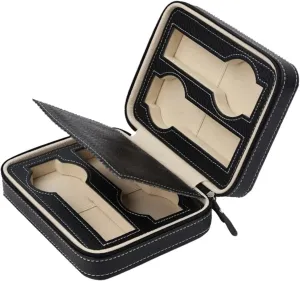 Leather Watch Travel Case Collector Storage Zipper Watches aroma Box Brown/Black (Color : Black, Size : One Size) 4 Slots Faux 