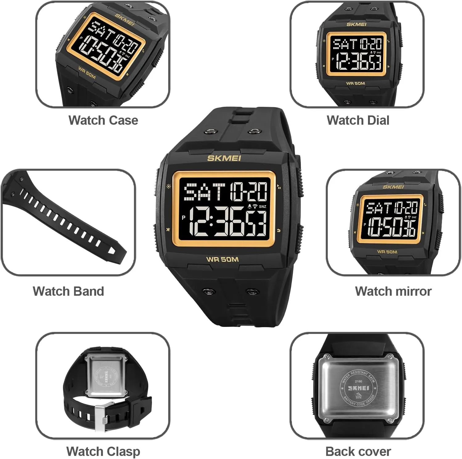 LED Digital Double Time rod submission abandonment Watch Gosasa Men Digital Watch Rectangle Large Face 5ATM Waterproof Easy to Read Military Watch Multifunctional Sports Watches Alarm Clock 