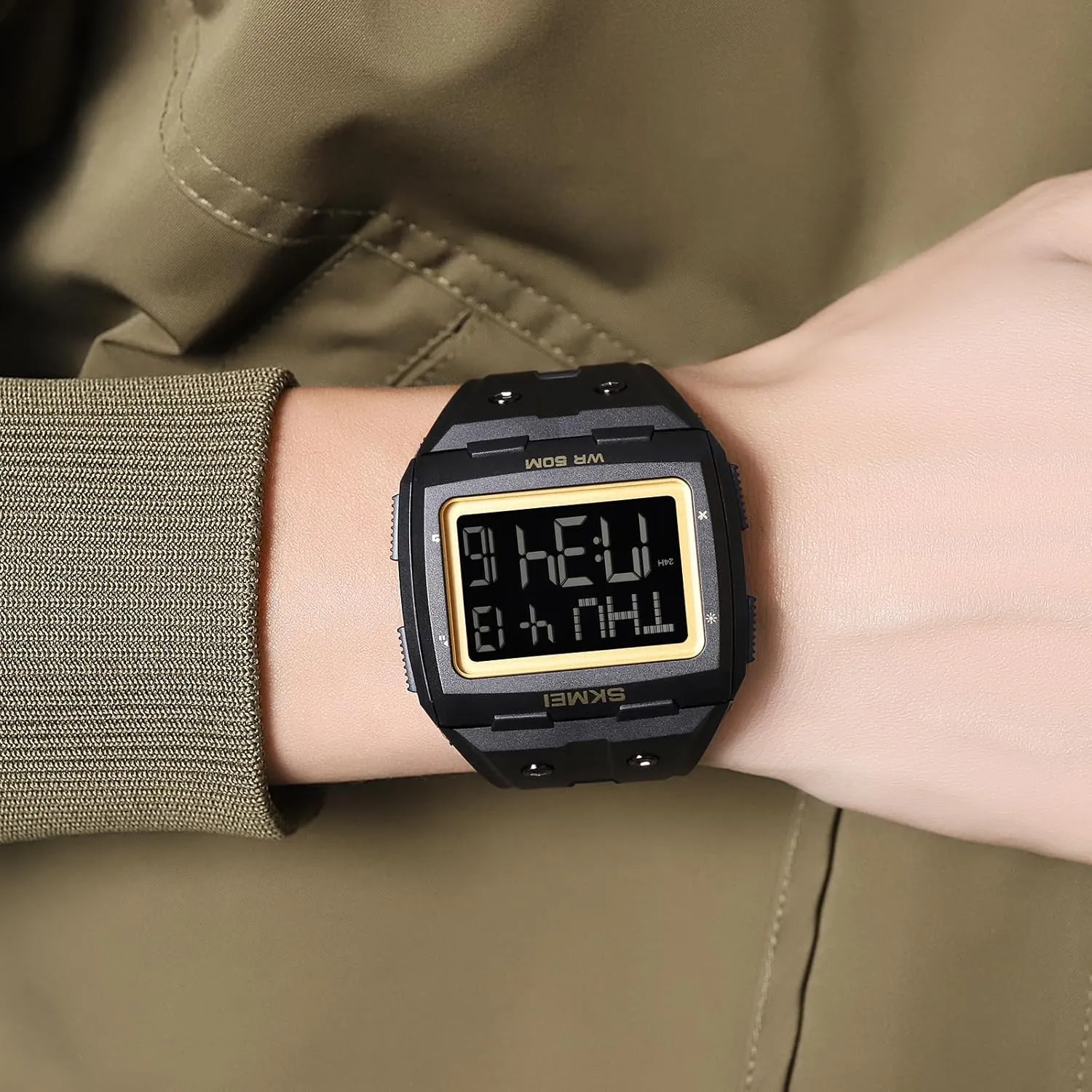 LED Digital Double Time rod submission abandonment Watch Gosasa Men Digital Watch Rectangle Large Face 5ATM Waterproof Easy to Read Military Watch Multifunctional Sports Watches Alarm Clock 