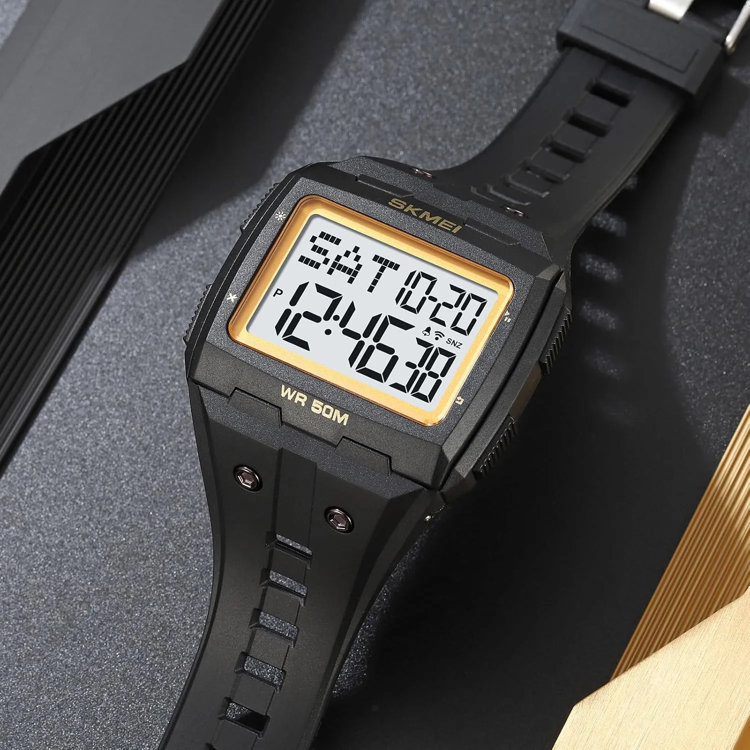 LED Digital Double Time Watch asset infant Gosasa Men Digital Watch Rectangle Large Face 5ATM Waterproof Easy to Read Military Watch Multifunctional Sports Watches Alarm Clock 