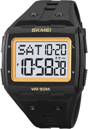 LED Digital Double Time Watch asset infant Gosasa Men Digital Watch Rectangle Large Face 5ATM Waterproof Easy to Read Military Watch Multifunctional Sports Watches Alarm Clock 