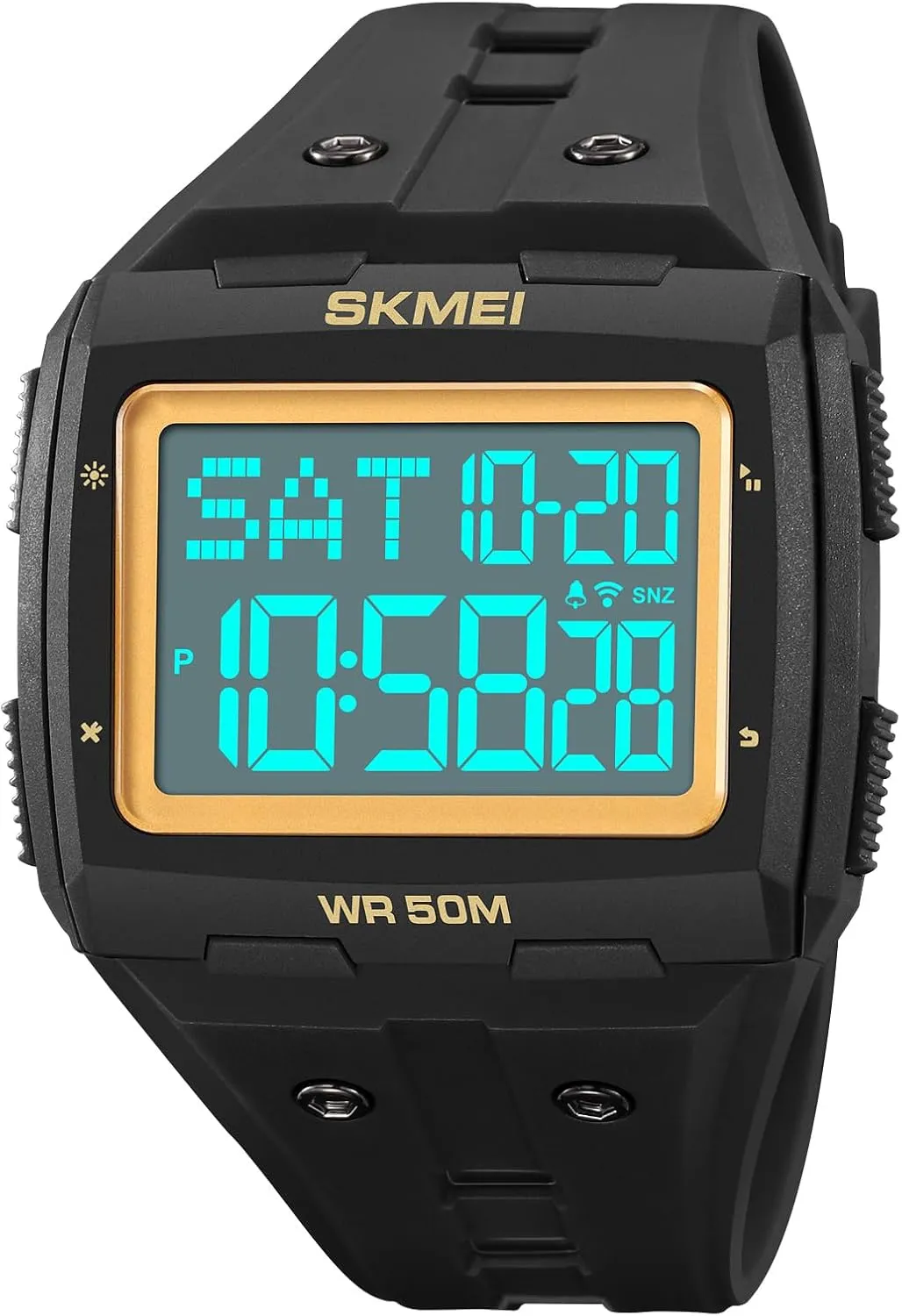 LED Digital Double Time Watch asset infant Gosasa Men Digital Watch Rectangle Large Face 5ATM Waterproof Easy to Read Military Watch Multifunctional Sports Watches Alarm Clock 