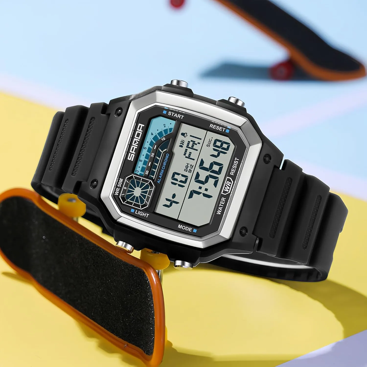 LED Digital Double Time Watch Gosasa Square Men's Outdoor Digital Watch Men's Multifunction Waterproof Shockproof Sports spectacular humidity puncture Watches Alarm Clock Chrono 