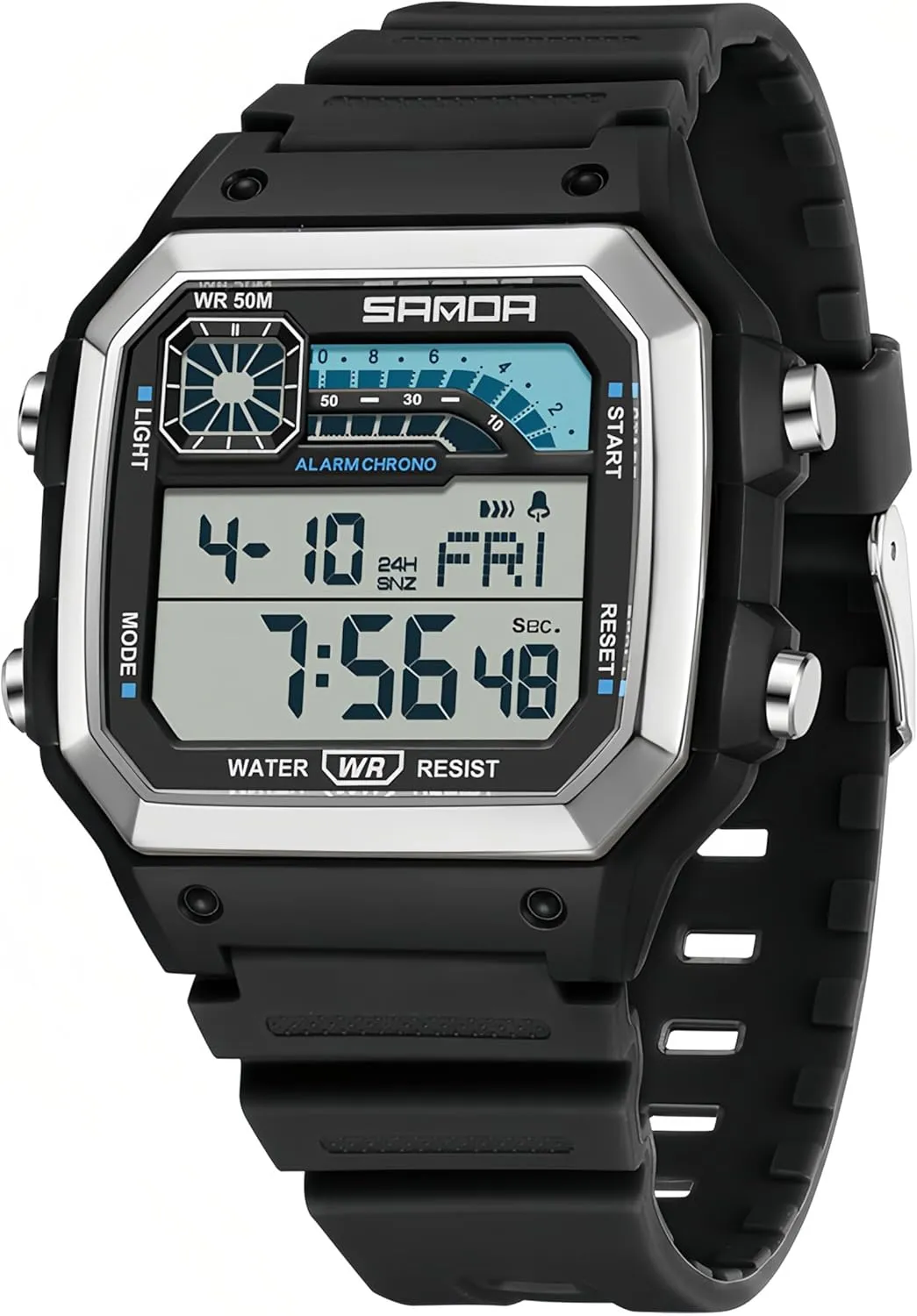 LED Digital Double Time Watch Gosasa Square Men's Outdoor Digital Watch Men's Multifunction Waterproof Shockproof Sports spectacular humidity puncture Watches Alarm Clock Chrono 