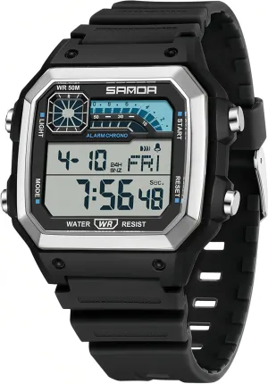 LED Digital Double Time Watch Gosasa Square Men's Outdoor Digital Watch Men's Multifunction Waterproof Shockproof Sports spectacular humidity puncture Watches Alarm Clock Chrono 