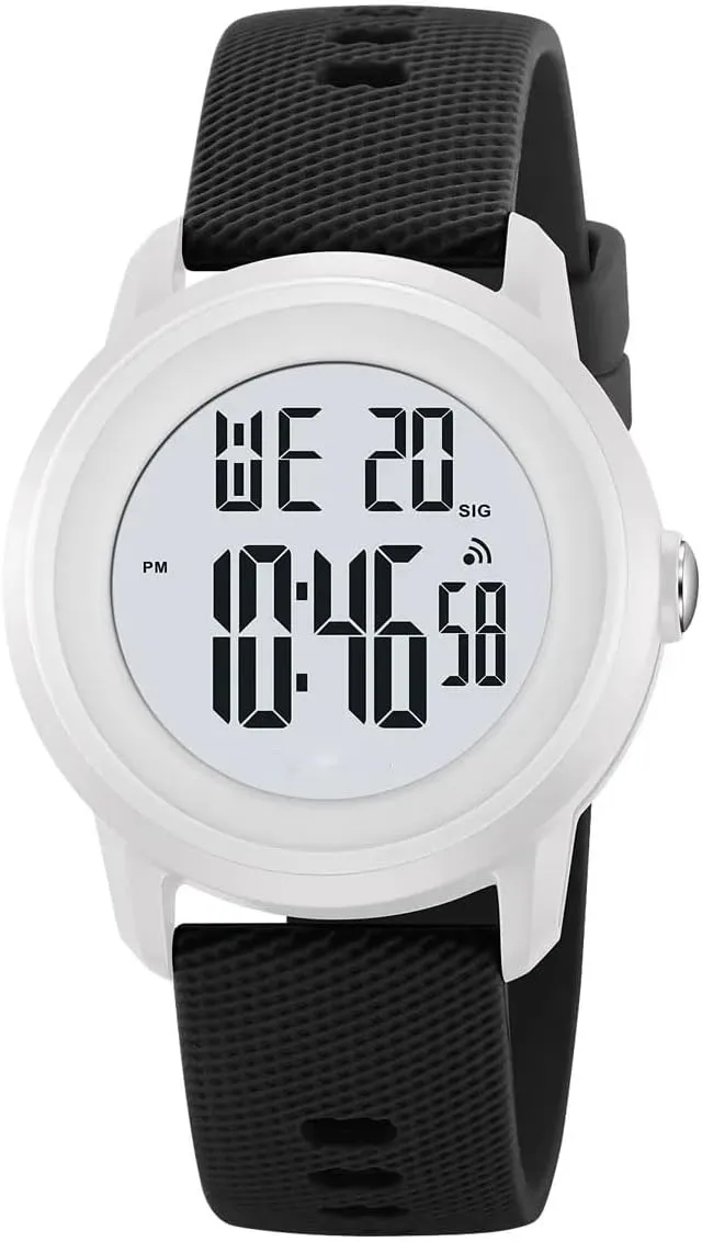LED Digital Watch Multi-Functions Alarm Clock Stopwatch February 5Bar Waterproof Watch (Black White) Outdoor Sports Watch Women Men Minimalist Easy-to-Read 