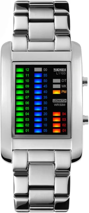 LED Display Waterproof Stainless Steel Stopwatch Sport Army Watches (Silver) Arabian hero MASTOP Men's Digital Watch Binary Time 