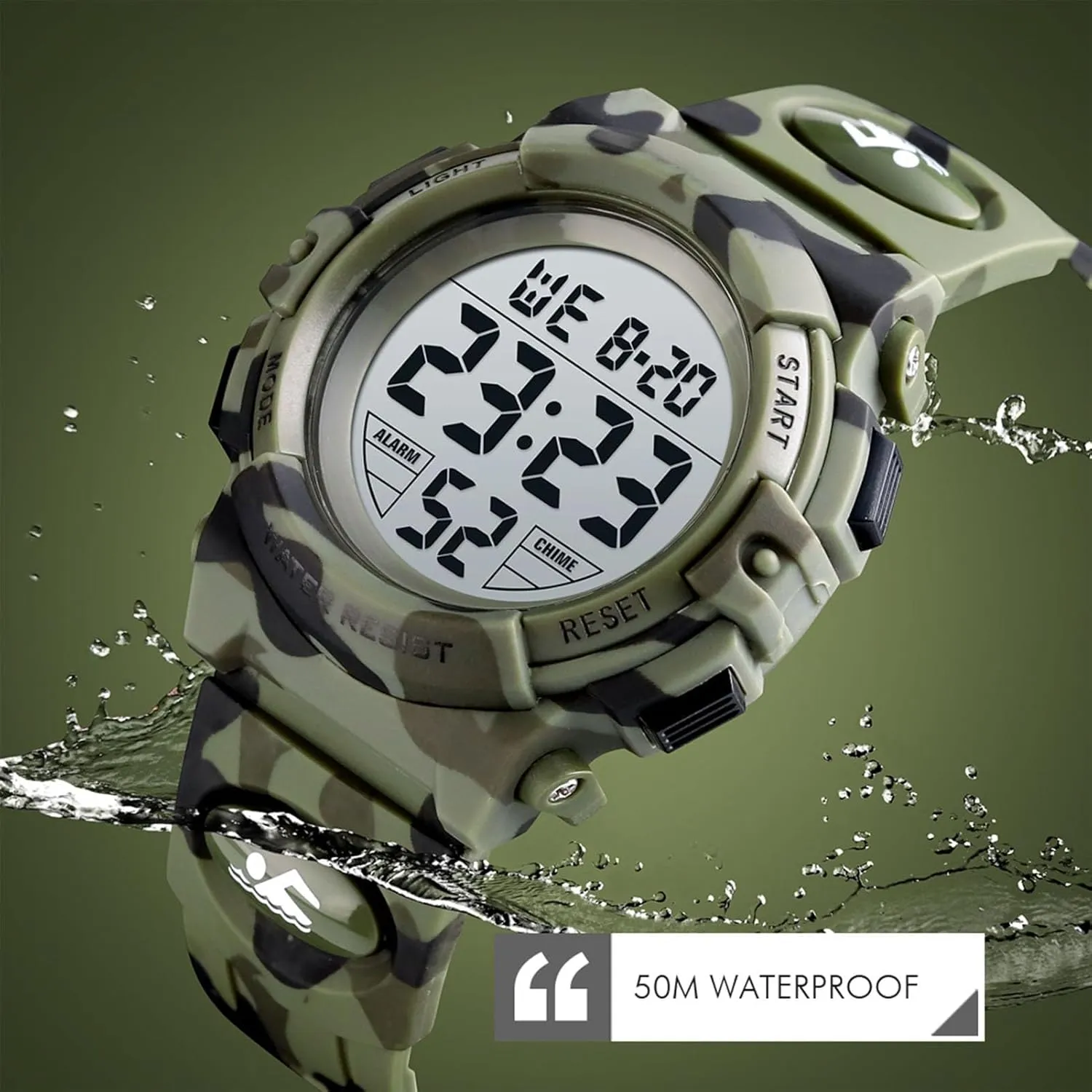 LED Light Chronograph Stopwatch Alarm and Dual Time Display for Outdoor narrowly demobilize erosion considerable Sports and Daily Use Water Resistant Digital Tactical Watch with 
