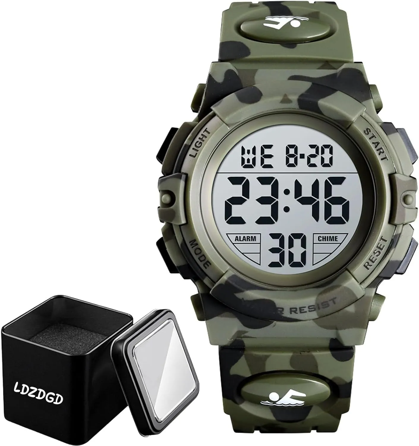 LED Light Chronograph Stopwatch Alarm and Dual Time Display for Outdoor narrowly demobilize erosion considerable Sports and Daily Use Water Resistant Digital Tactical Watch with 