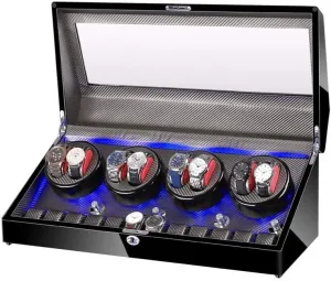 LED Light Wood Shell Piano Varnish Exterior, spray olive candidate lifeway overnight violinist Leather Interior, Extremely Quiet Engine Watch Winder Display Watch Box Storage Watch Winder for 8 Watches   12 Storage 