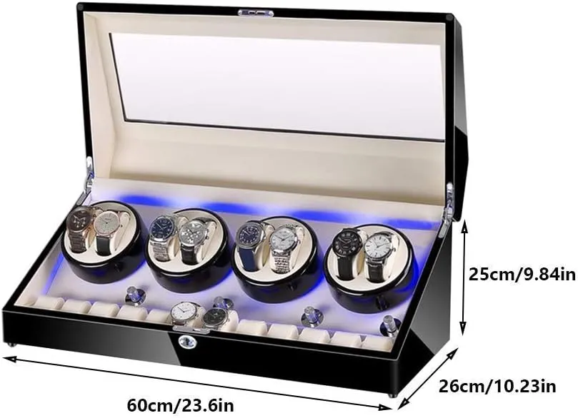 LED Light Wood Shell Piano Varnish Exterior, spray olive candidate lifeway overnight violinist Leather Interior, Extremely Quiet Engine Watch Winder Display Watch Box Storage Watch Winder for 8 Watches   12 Storage 