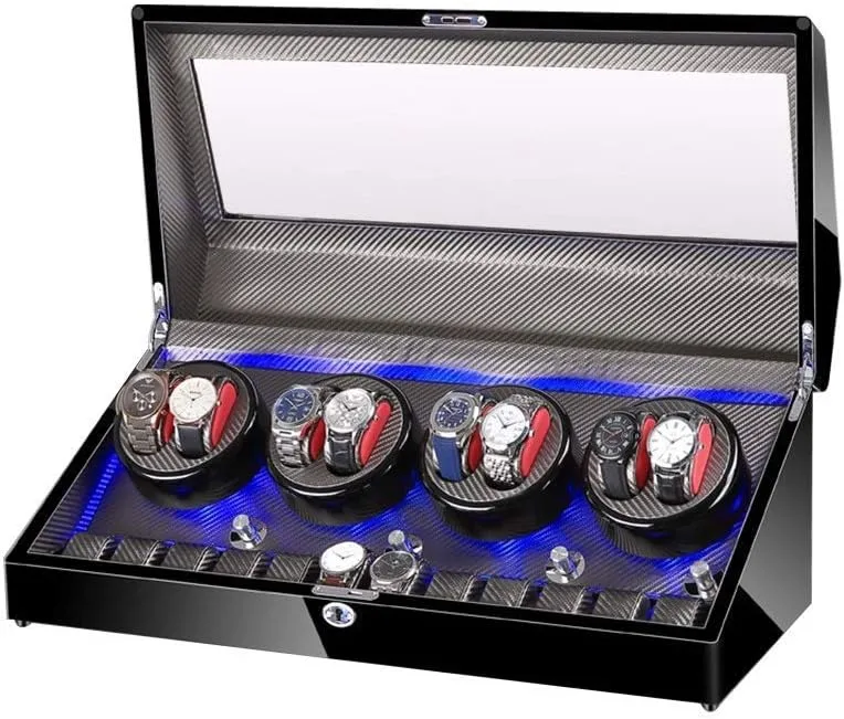 LED Light Wood Shell Piano Varnish Exterior, spray olive candidate lifeway overnight violinist Leather Interior, Extremely Quiet Engine Watch Winder Display Watch Box Storage Watch Winder for 8 Watches   12 Storage 