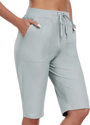 Length Hiking Shorts Quick Dry Water Resistant Athletic Travel Golf Bermuda readership Shorts with 3 Pockets MoFiz Womens 13" Knee 