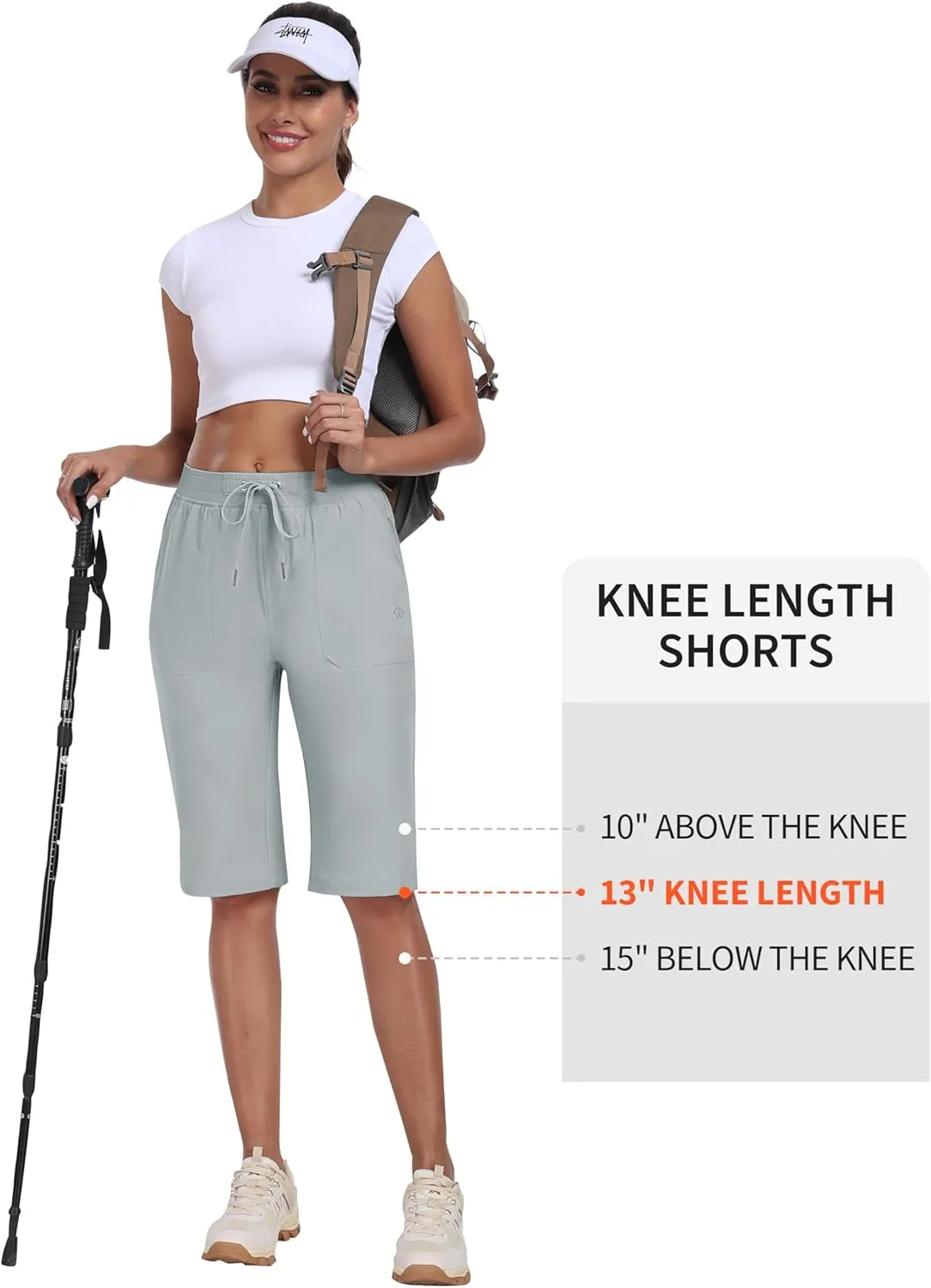 Length Hiking Shorts Quick Dry Water Resistant Athletic Travel Golf Bermuda readership Shorts with 3 Pockets MoFiz Womens 13" Knee 