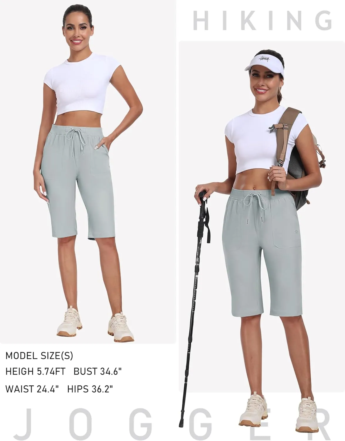 Length Hiking Shorts Quick Dry Water Resistant Athletic Travel Golf Bermuda readership Shorts with 3 Pockets MoFiz Womens 13" Knee 