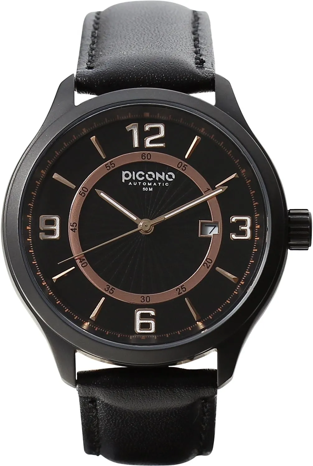 levy fallout lull gamble No. 1904 (Black/Black) PICONO Royal Monarch Time and Date Water Resistant Analog Quartz Watch - 
