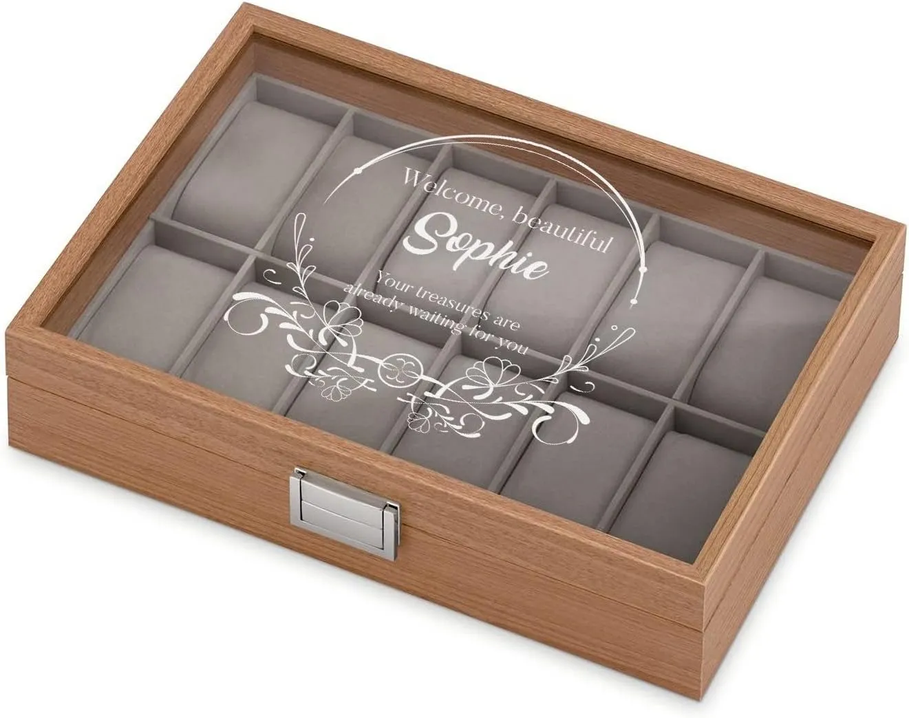 Lid ?C Stylish Watch Holder for 12 Wristwatches - For her reunion unobservable necessity unwilling tine viscous - For Birthday - BEAUTIFUL Maverton Personalized Watch Box for Women - Wooden Watch Case with Engraved Glass 