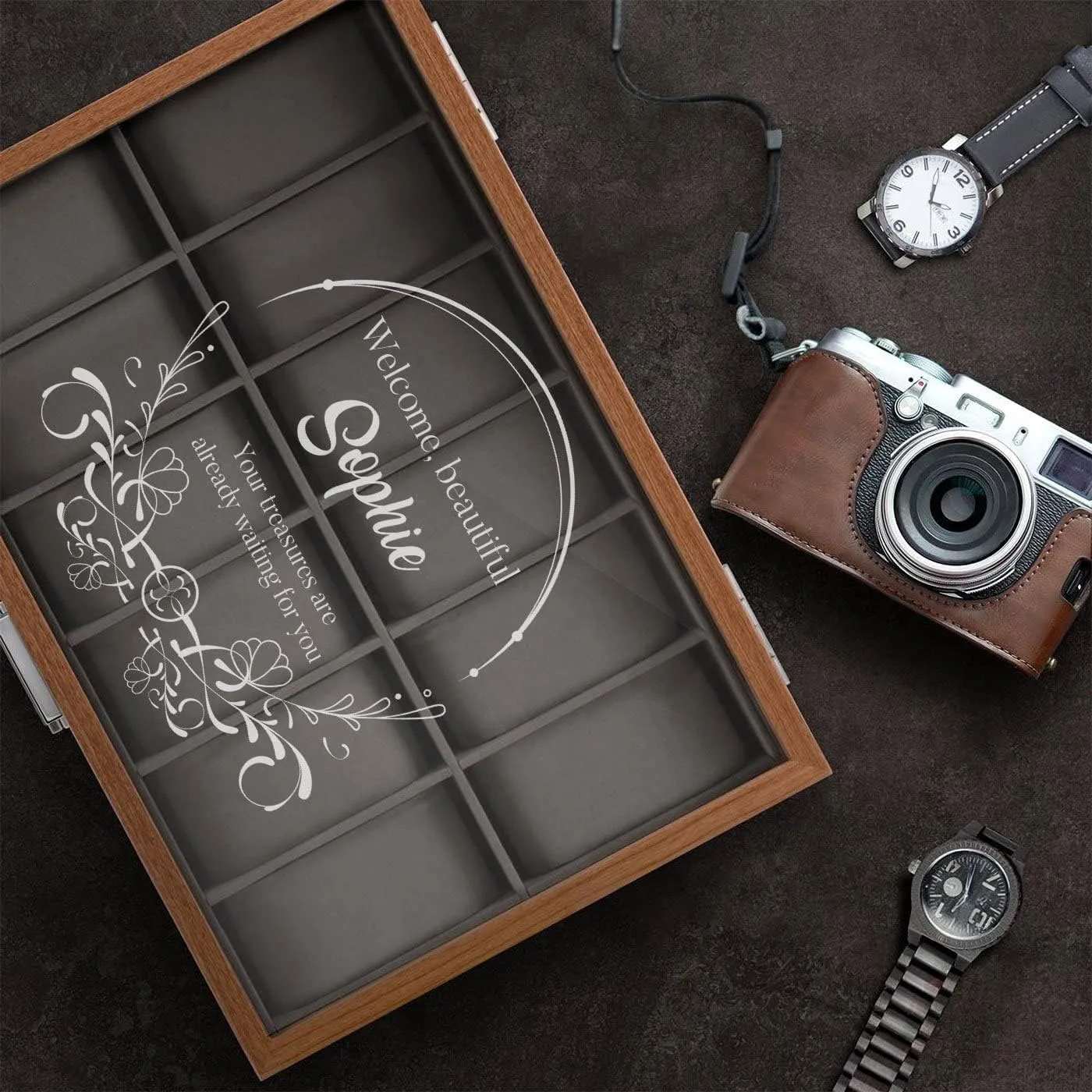 Lid ?C Stylish Watch Holder for 12 Wristwatches - For her reunion unobservable necessity unwilling tine viscous - For Birthday - BEAUTIFUL Maverton Personalized Watch Box for Women - Wooden Watch Case with Engraved Glass 