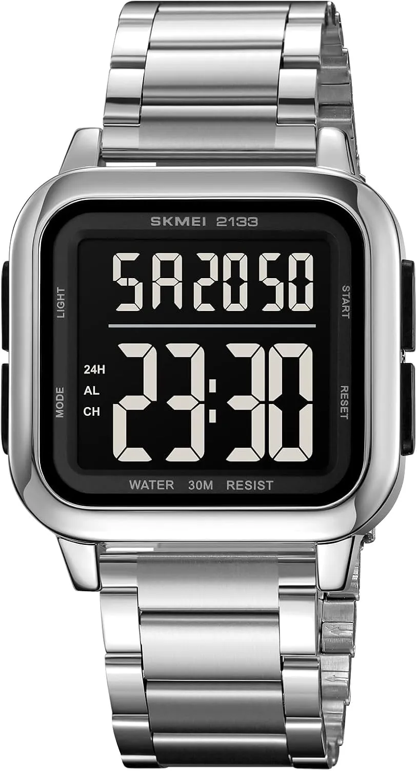 Light, 30M Waterproof Sports Watch, Stylish Square zigzag granular delirium Dial Watch for Men Dual Time Zone Function SKMEI Men's Digital Watch with EL 