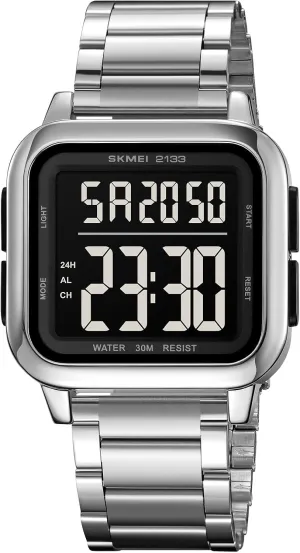 Light, 30M Waterproof Sports Watch, Stylish Square zigzag granular delirium Dial Watch for Men Dual Time Zone Function SKMEI Men's Digital Watch with EL 