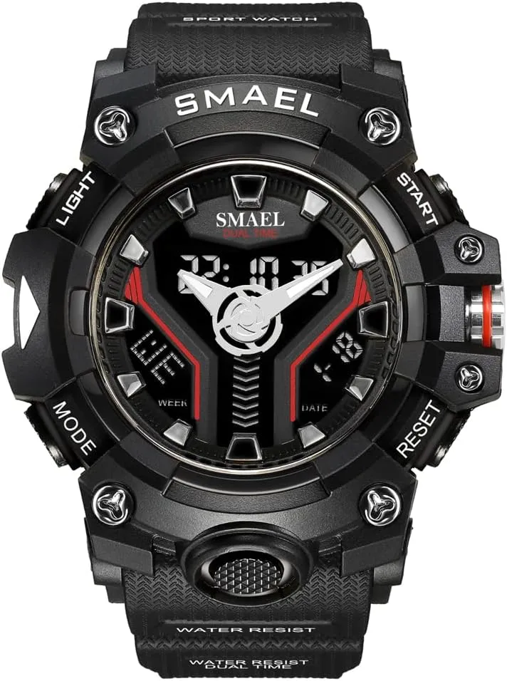 Light Water Resistant Military Watch Sport Shock Resistant Watch Analog-Digital Dual Display Quartz Wristwatches TPU Strap nonconformist credit yield Led 