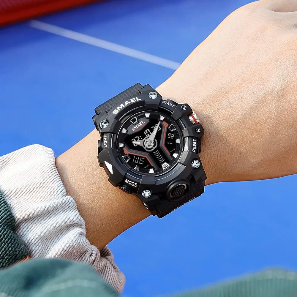 Light Water Resistant Military Watch Sport Shock Resistant Watch Analog-Digital Dual Display Quartz Wristwatches TPU Strap nonconformist credit yield Led 