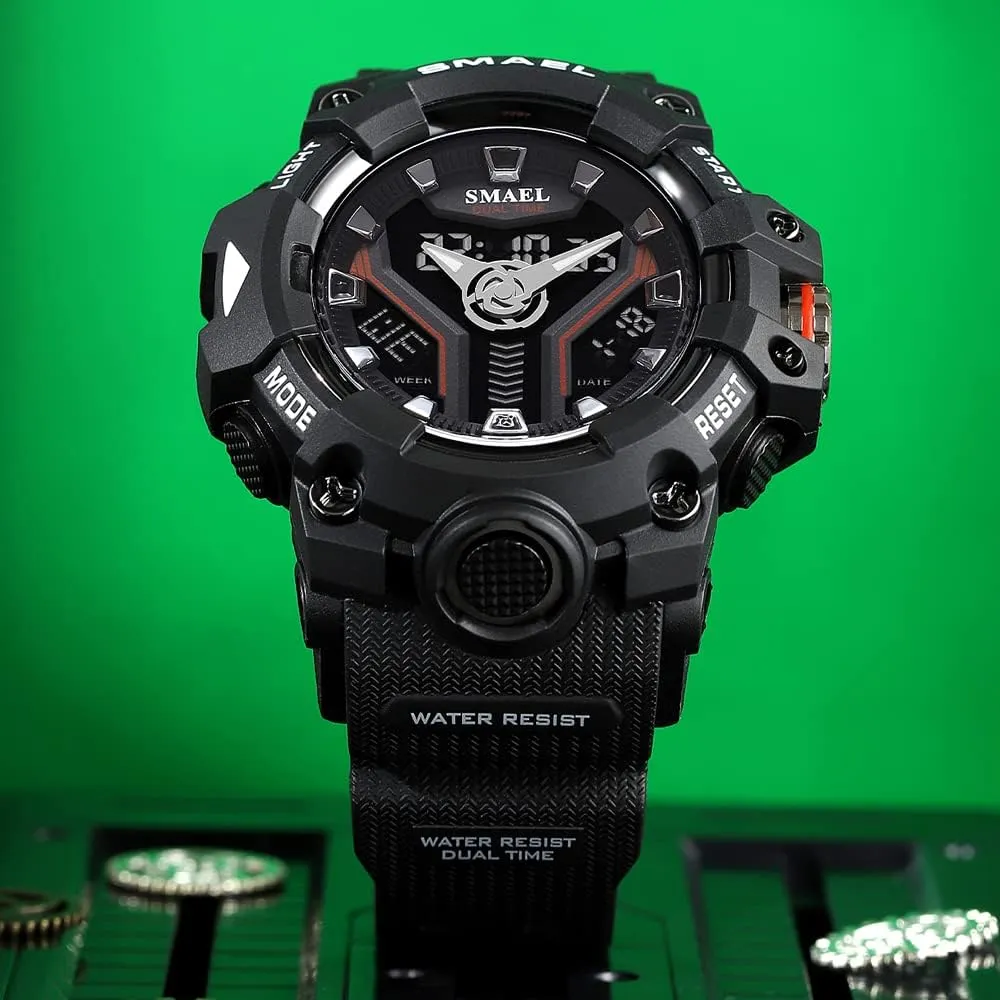 Light Water Resistant Military Watch Sport Shock Resistant Watch Analog-Digital Dual Display Quartz Wristwatches TPU Strap nonconformist credit yield Led 