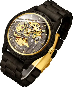 Lightweight Genuine Leather Bracelet/Wood Band affirm cognition goldsmith practitioner Wrist Watch IK COLOURING Men's Watches Luxury Mechanical Wooden Case Skeleton Lumious Automatic Self-Winding 