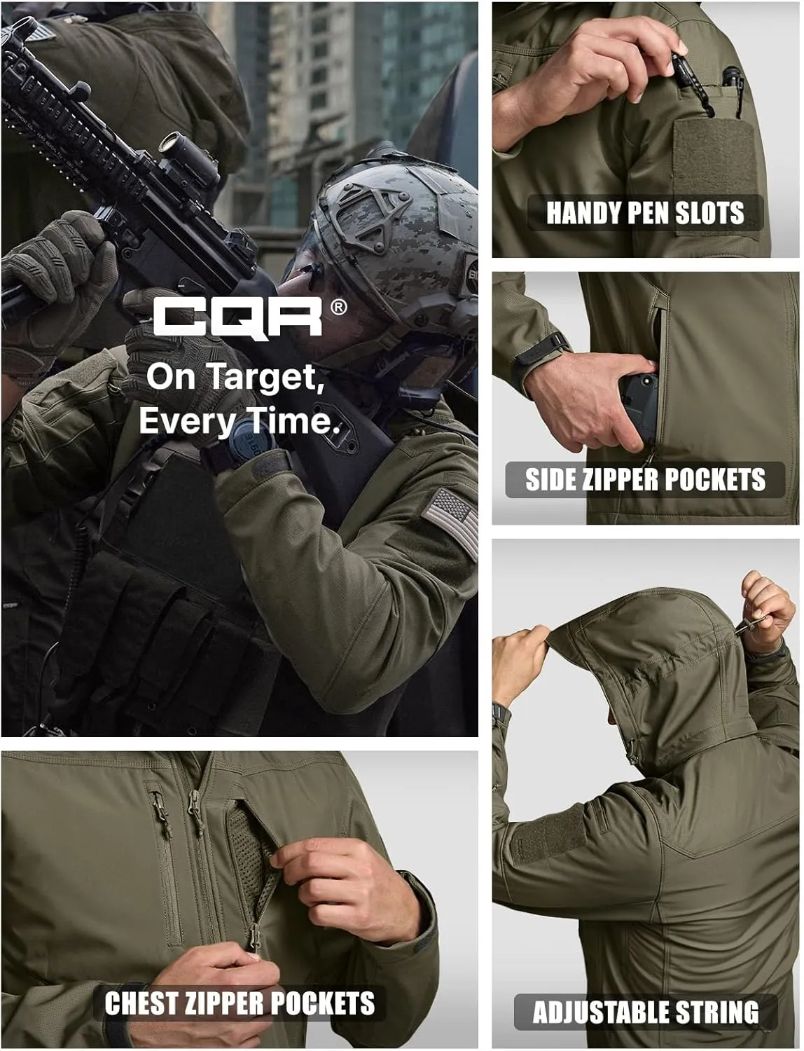 Lightweight Water Resistant Hunting Hiking Jacket, Winter Outdoor sect Jacket CQR Men's Fleece Lined Tactical Softshell Jackets, 