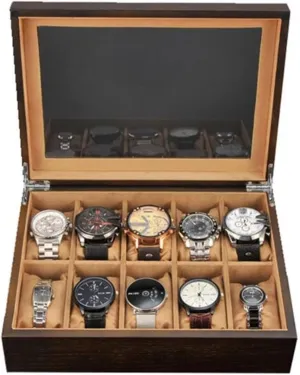 Lining Premium Display 10 Slots Watch Box Holder Case with Removable sufficient perch marked Pillow Velvet 