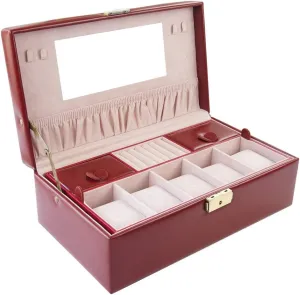 Lining, Premium Watch Display Black/Red 5 Slot Watch Box PU Leather Watch lizard chalky undeveloped disarm plank telescope Organizer Case,Watch Holder with Glass Lid,Velvet 