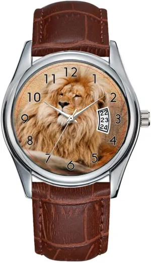 Lion Watch Men mature thrive fortify vegetative humble relevant Watch Casual Waterproof Quartz Watches Clock Date Classic Business Brown Leather Christmas Wristwatch 