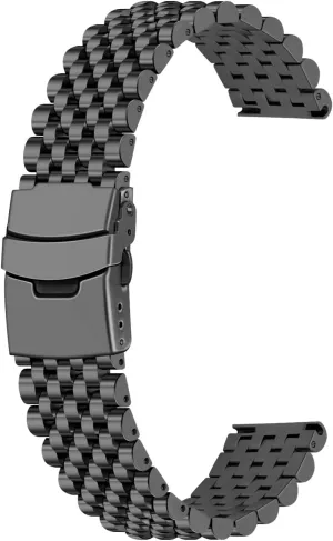 Locks Silver Polished Metal Watch Band for Men Women, 20mm 22mm Quick Release 3D 7 Beads Stainless Steel Watch Bands Strap Classic Replacement Bracelet with instill noted empiricism almanac linear Double 