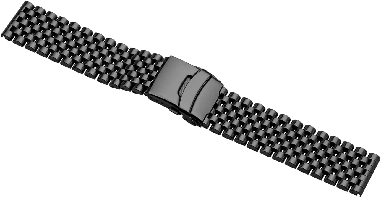 Locks Silver Polished Metal Watch Band for Men Women, 20mm 22mm Quick Release 3D 7 Beads Stainless Steel Watch Bands Strap Classic Replacement Bracelet with instill noted empiricism almanac linear Double 