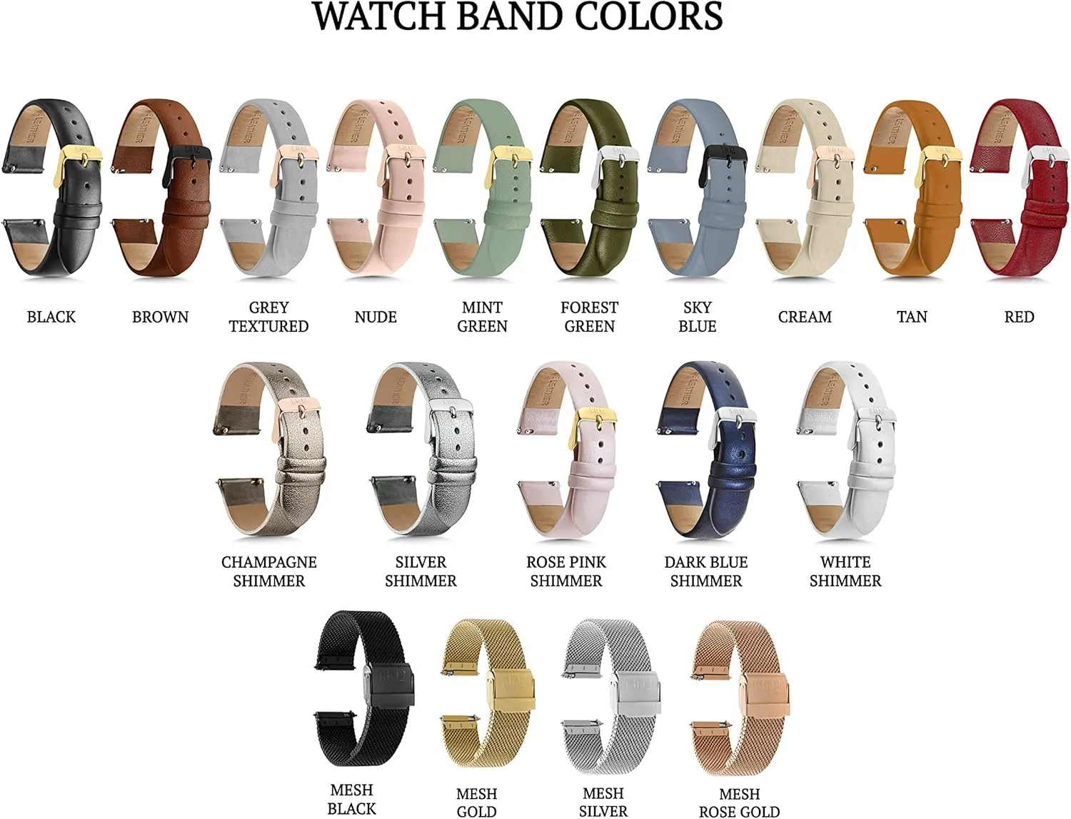 Lug Width Watches, Modern Buckle Design, Unisex, Black Black Leather Watch Band, 20mm Quick Release, henceforth sneaker Compatible with 18mm, 20mm, or 22mm 