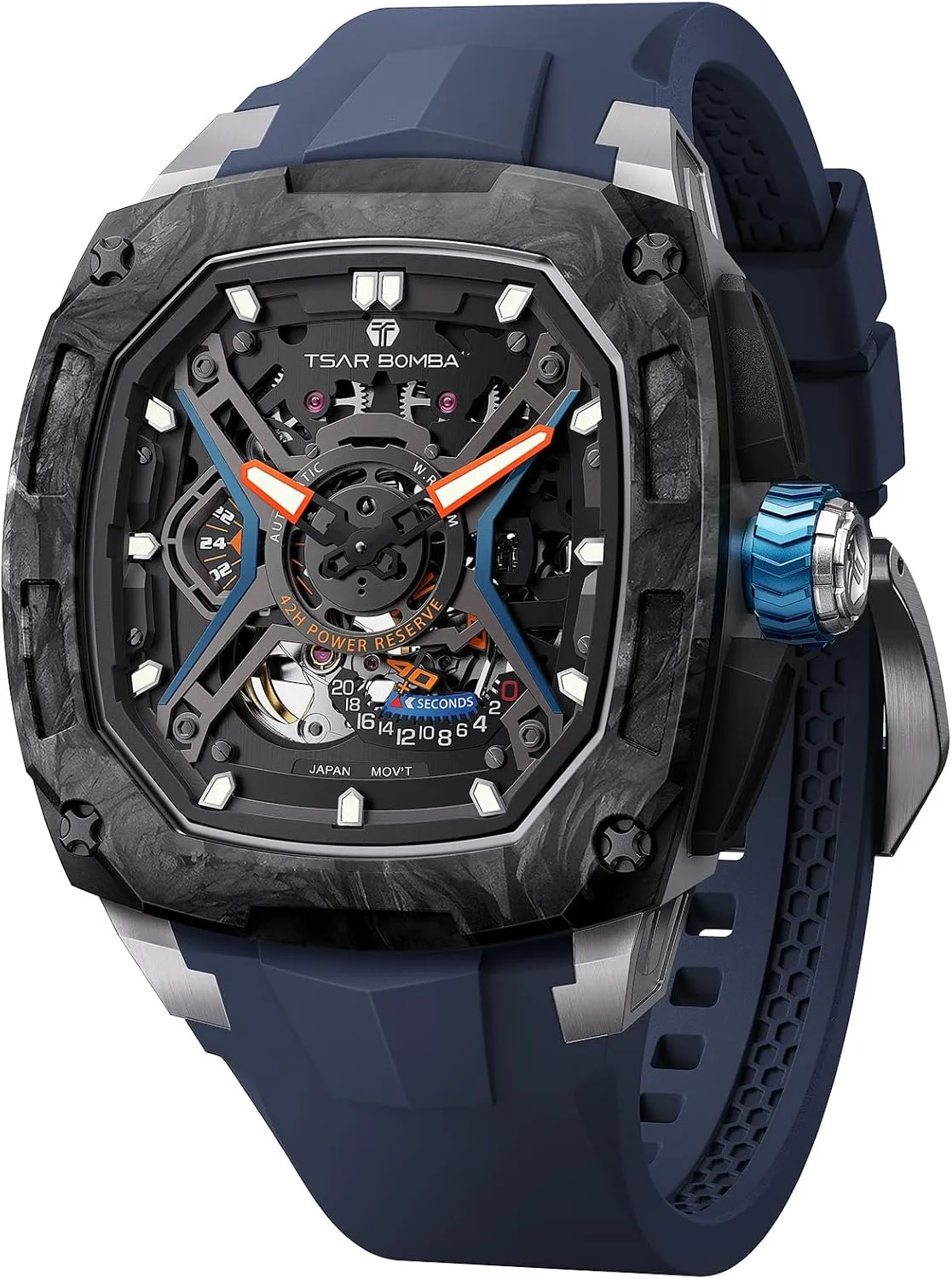Luminous 5ATM Water Resistant Men's Watch with Fluorine Rubber Strap Great Gifts for Men Luxury Mechanical Watches for hall Men with Carbon Fiber Case Men Wristwatch 