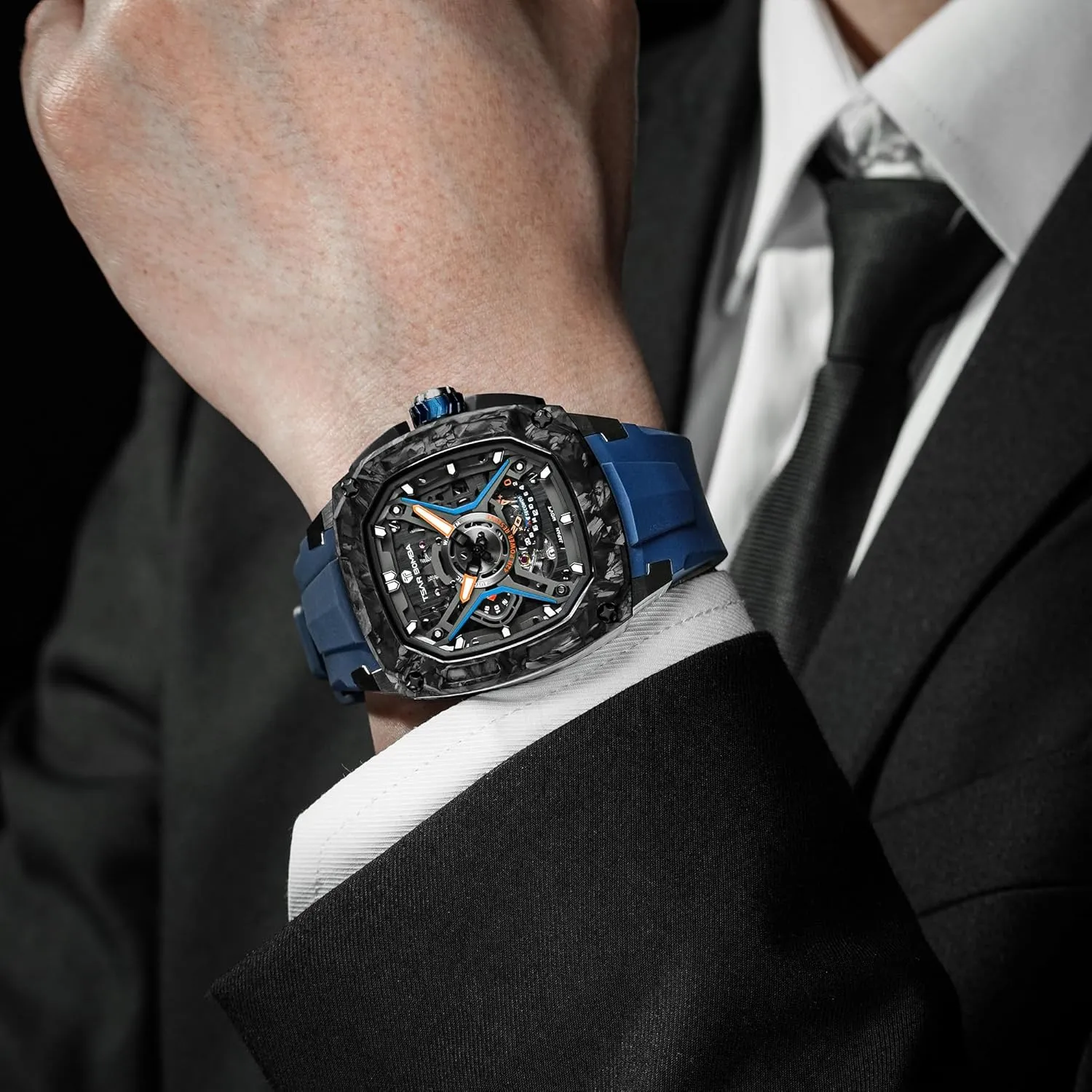Luminous 5ATM Water Resistant Men's Watch with Fluorine Rubber Strap Great Gifts for Men Luxury Mechanical Watches for hall Men with Carbon Fiber Case Men Wristwatch 