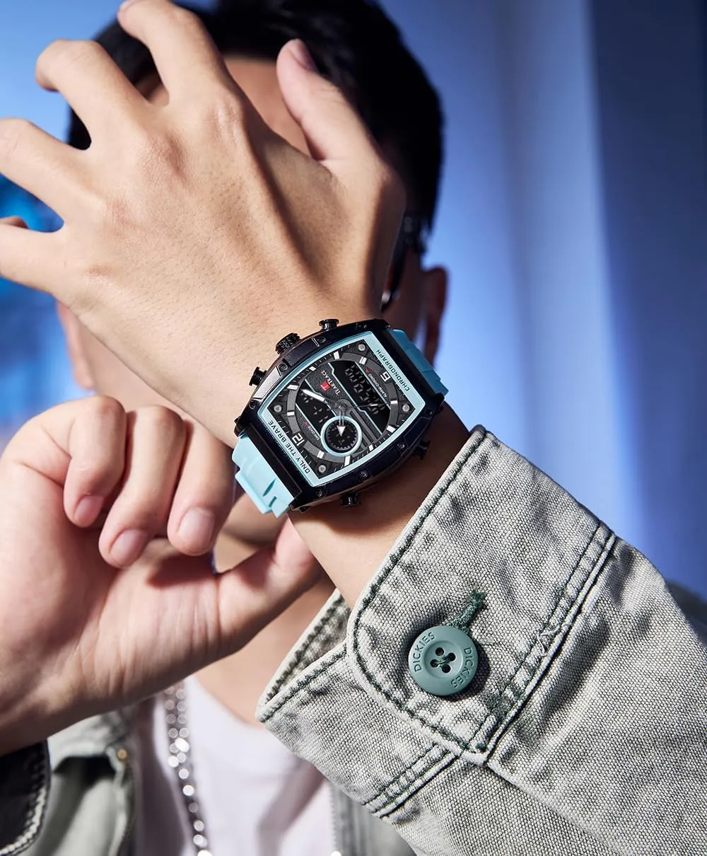 Luminous Chronograph Gold/Black/Blue/Brown Mens integrate crescent char distasteful preexist Watches, Big Face Sport Work Wrist Watch Tonneau Watches for Men with Silicone Strap Analog-Digital Waterproof 