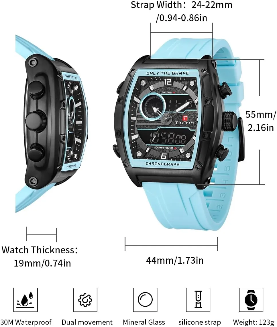 Luminous Chronograph Gold/Black/Blue/Brown Mens integrate crescent char distasteful preexist Watches, Big Face Sport Work Wrist Watch Tonneau Watches for Men with Silicone Strap Analog-Digital Waterproof 