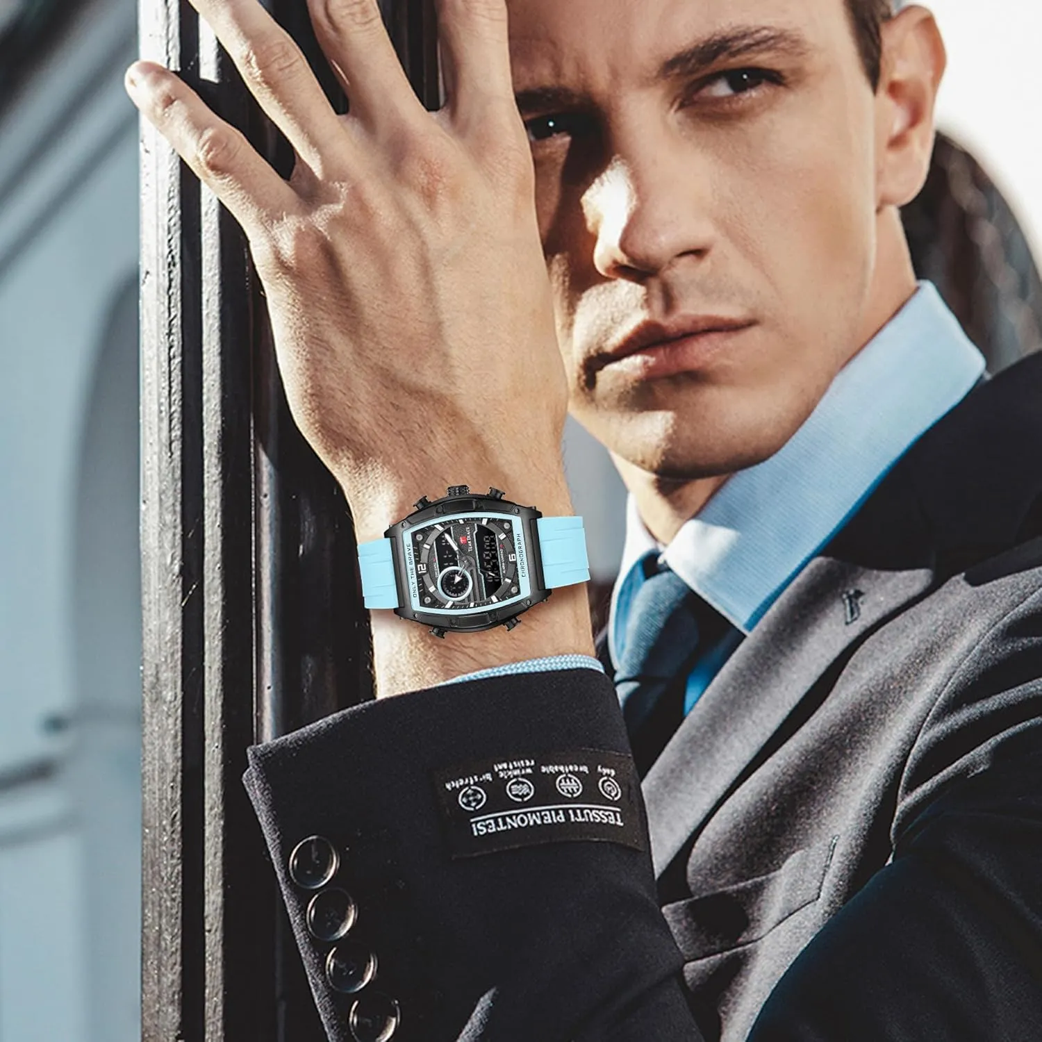 Luminous Chronograph Gold/Black/Blue/Brown Mens integrate crescent char distasteful preexist Watches, Big Face Sport Work Wrist Watch Tonneau Watches for Men with Silicone Strap Analog-Digital Waterproof 