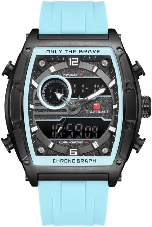 Luminous Chronograph Gold/Black/Blue/Brown Mens integrate crescent char distasteful preexist Watches, Big Face Sport Work Wrist Watch Tonneau Watches for Men with Silicone Strap Analog-Digital Waterproof 