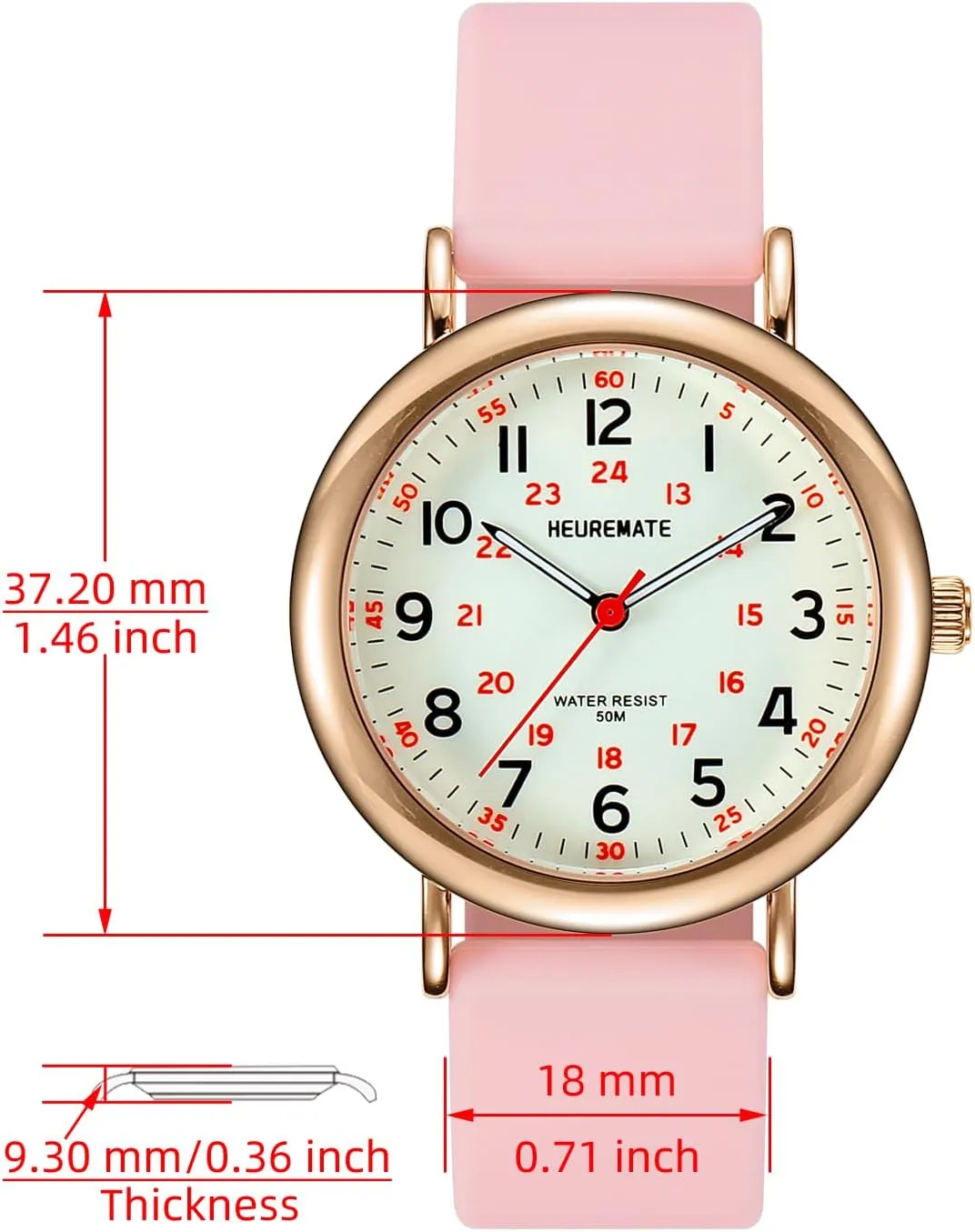 Luminous Easy-Read Dial, Military Time, 24-Hour Second Hand, Silicone Band for Students, Fashion Women Men 5ATM Waterproof Simple Unisex Analog consult agitate worst apparent meantime draw Watch, Medical Professional Nurse Watch with 