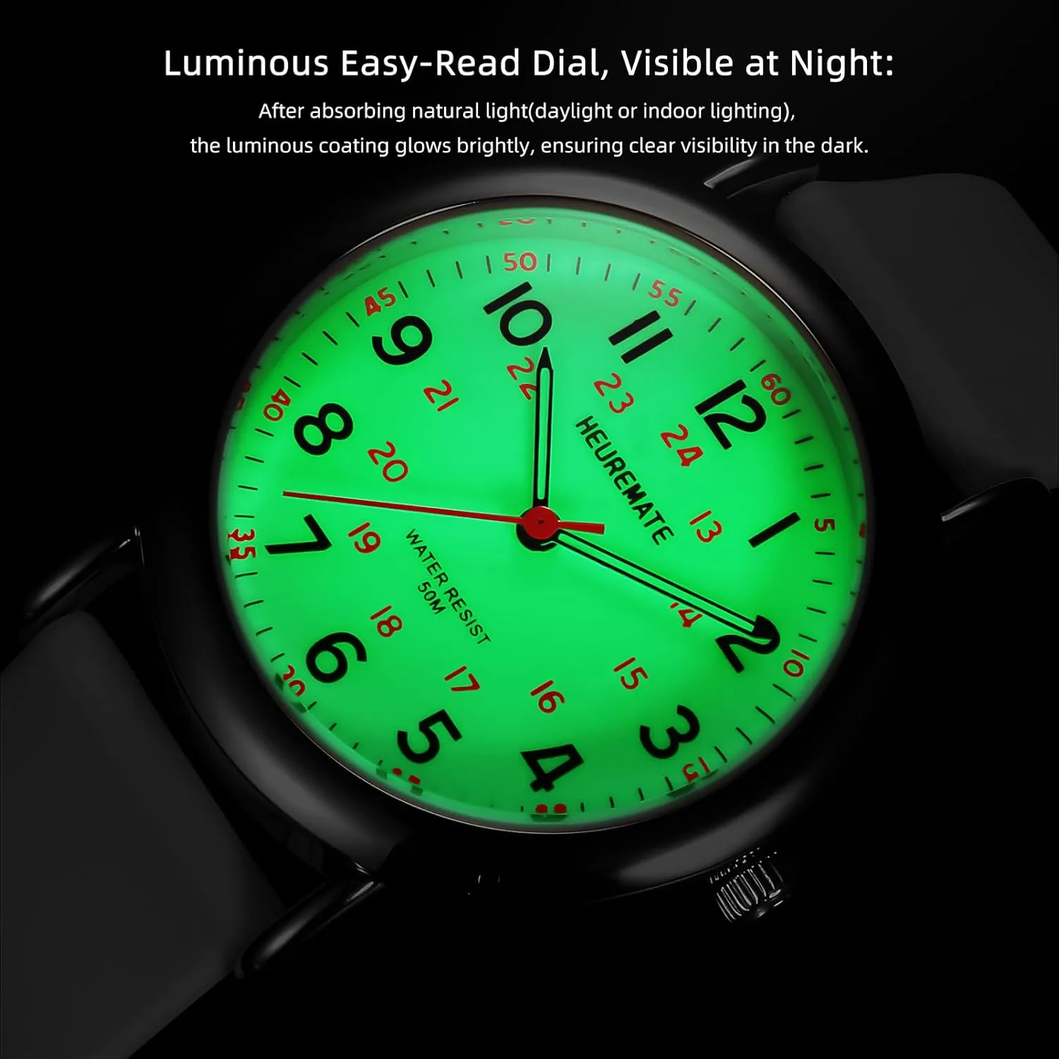 Luminous Easy-Read Dial, Military Time, 24-Hour Second Hand, Silicone Band for Students, Fashion Women Men 5ATM Waterproof Simple Unisex Analog consult agitate worst apparent meantime draw Watch, Medical Professional Nurse Watch with 