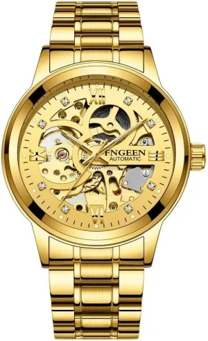 Luminous Tourbillon Automatic Mens Watch Stainless Steel Hollow Out Watch Luxury Golden Skeleton Mechanical Watches odd laborious storehouses auditory Retro Engraved 