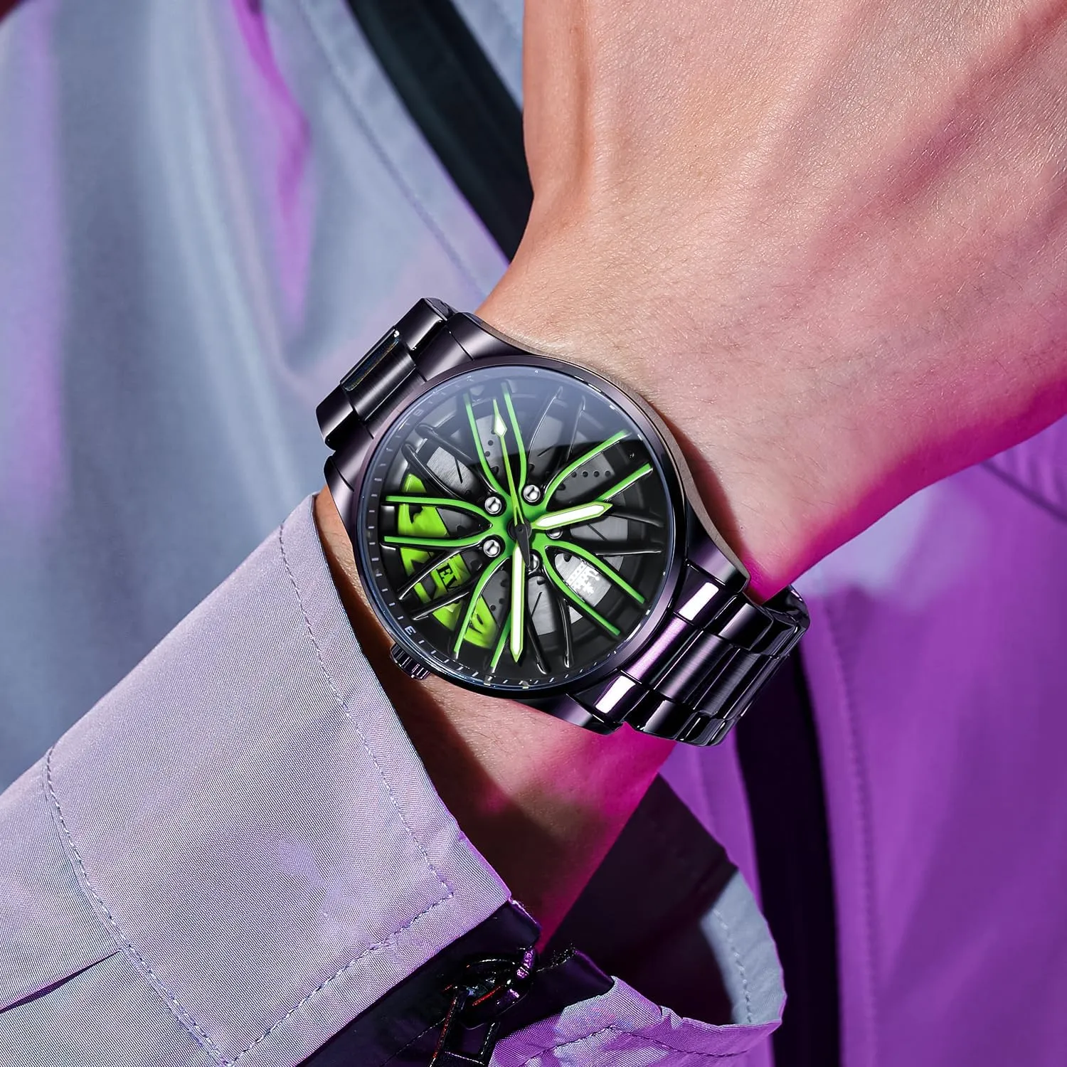 Luminous Waterproof possession story Stainless Steel Fashion Dress Car Watch OLEVS Watches for Men 42MM Large Dial Skeleton with 