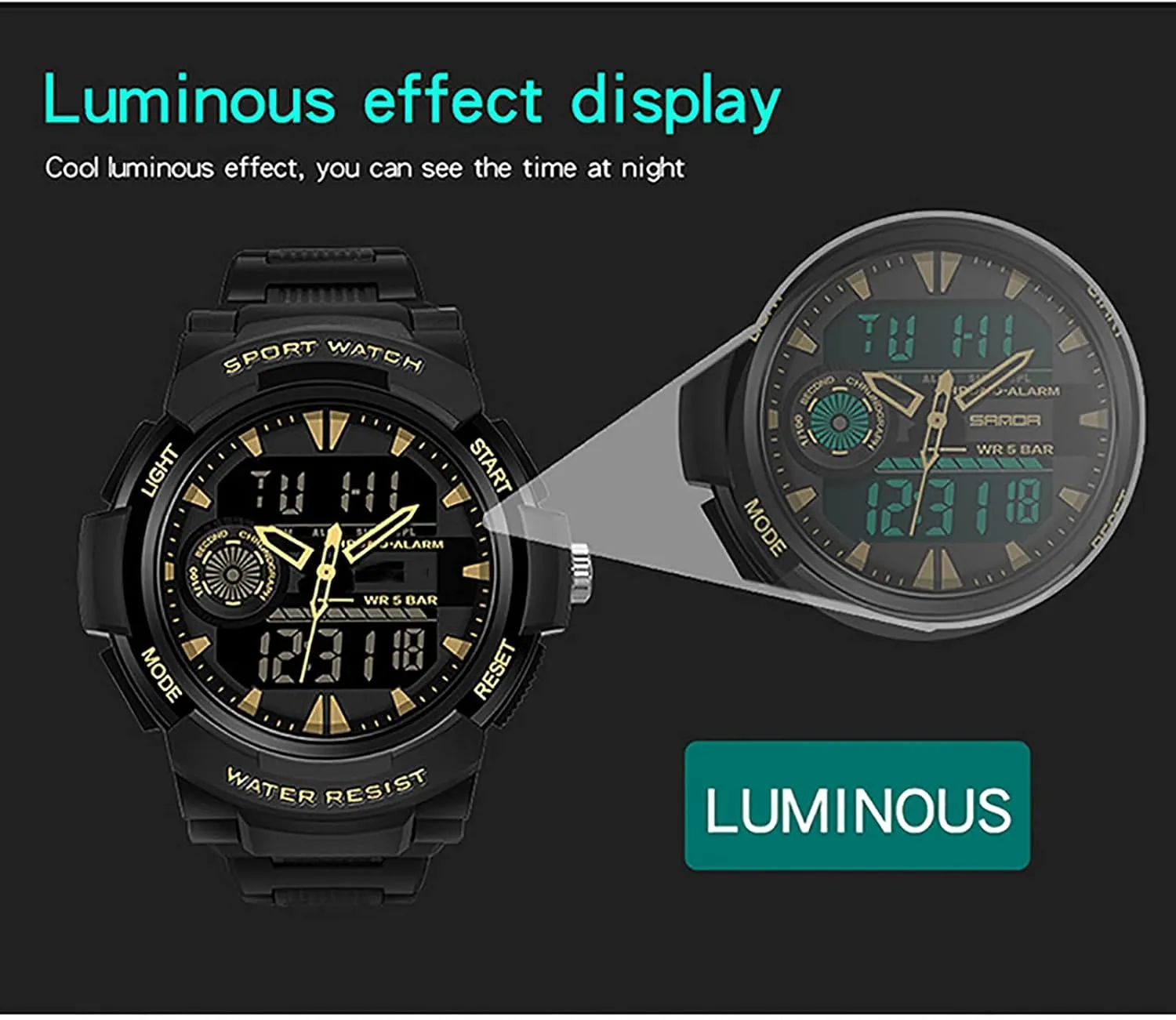 Luminous, Week Calendar Display,Resin Strap, Men's Military Sports Digital Watch dragonfly semimolten Digital Sports Watch 50 ATM Water Resistant,with Alarm, 