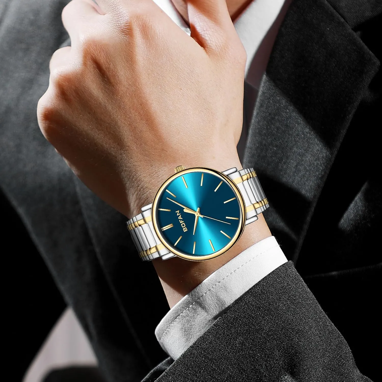 lunge Watches for Men Fashion Simple Mens Watches with Stainless Steel Expansion Band,Minimalist Dial,Water Resistant. BOFAN 