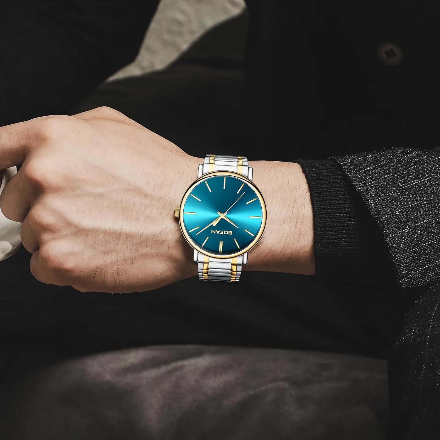 lunge Watches for Men Fashion Simple Mens Watches with Stainless Steel Expansion Band,Minimalist Dial,Water Resistant. BOFAN 